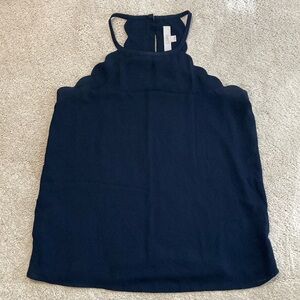 LOFT Navy Blue Scalloped Halter Top
